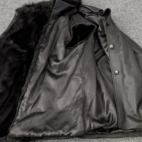 TERRY LEWIS Detachable Coat Women's L Black Leather Faux Fur 2 In 1 Pockets - Picture 10 of 16